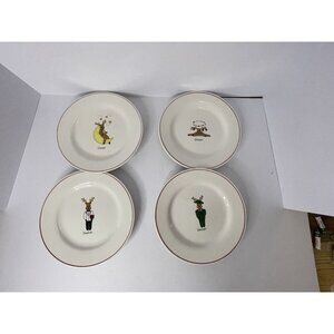 4 LTD Commodities Santa's REINDEER Plates 8-1/4" Salad-Dessert Plates CHRISTMAS